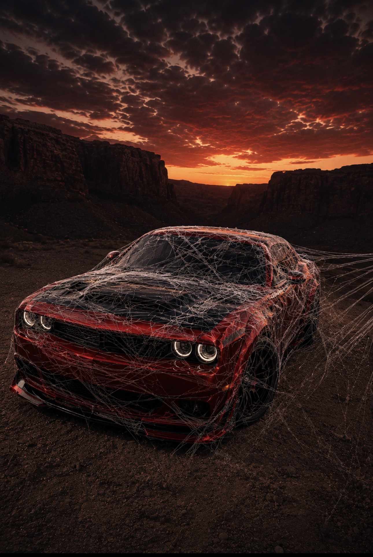 Red car concept with a web effect