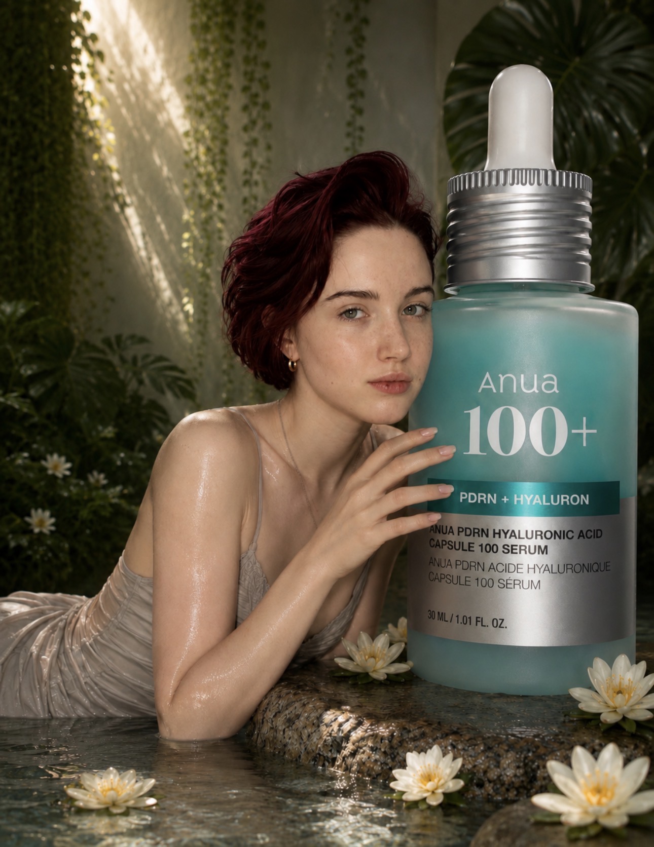 Alice Kwong with a beauty serum concept scene