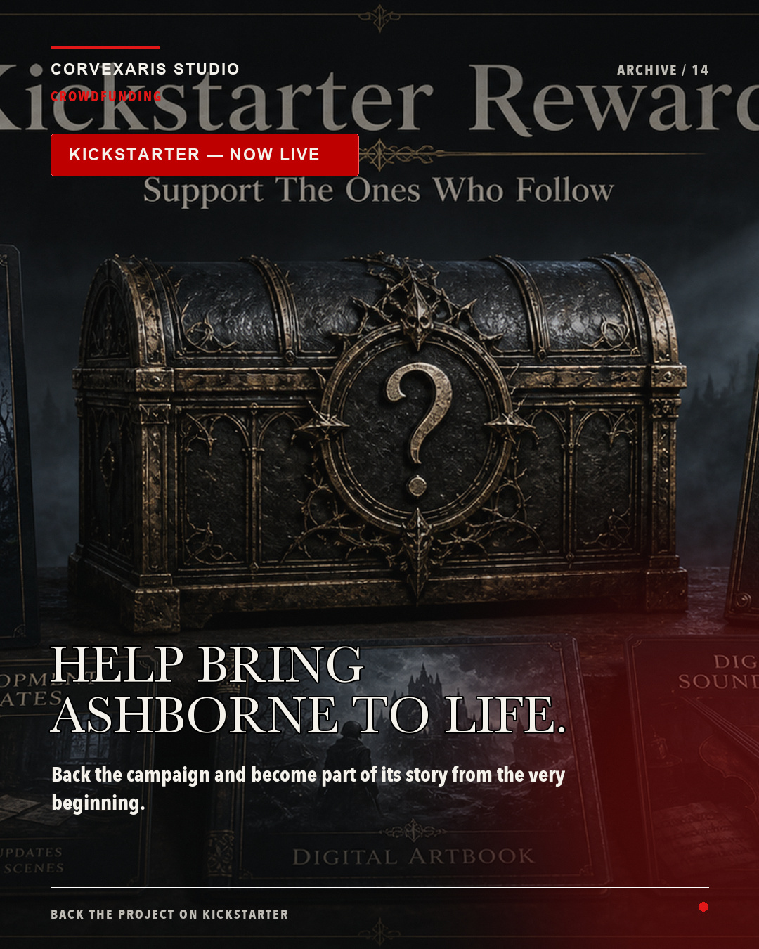 Kickstarter rewards visual from The Ones Who Follow